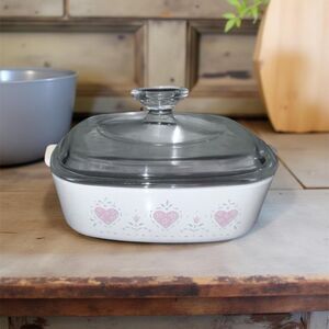 Vintage Corning Ware Forever Yours Pink Hearts Design 1 QT Casserole Dish
